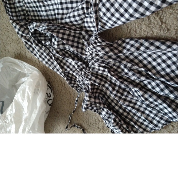 LOFT - BLACK & WHITE CHECKED LONG SLEEVE SHIRT - SLEEVES HAVE TIES - SIZE SP - Picture 5 of 9